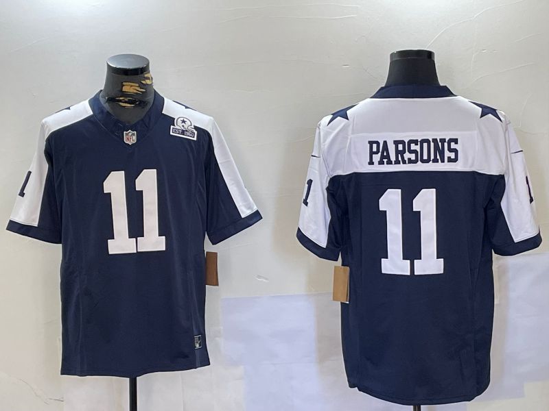 Men Dallas Cowboys #11 Parsons Blue 2024 Nike Three generations Vapor Limited NFL Jersey style 3